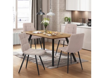 Jídelní stůl 140x80 BERGEN dub + 4 židle BERGEN béžová