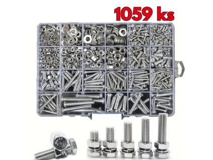 164826 boltoro velka sada spojovaciho materialu uhlikova ocel v praktickem boxu metricke srouby matice a podlozky m3 m6 vic jak 1000ks