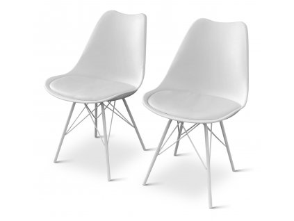 Sada 2 jídelních židlí Exclusive - bílé, moderní, kovové nohy