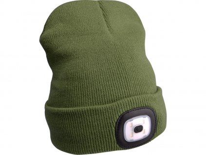 Čepice s čelovkou 4 × 45 lm, USB nabíjení, tmavě zelená, univerzální velikost