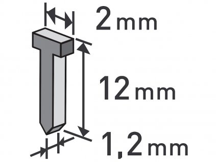 Hřebíky, balení 1000 ks, 12 mm, 2,0 × 0,52 × 1,2 mm