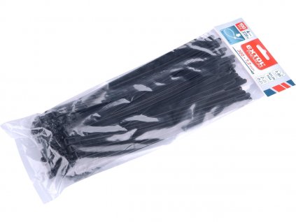 Pásky stahovací černé, rozpojitelné, 300 × 7,2 mm, 100 ks, nylon PA66