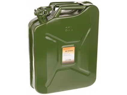 Ocelový kanystr 20 l – robustní konstrukce, armádní styl