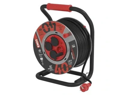Venkovní prodlužovací kabel na bubnu 40 m 4 zás. černý guma-neopren 230V 2,5mm2