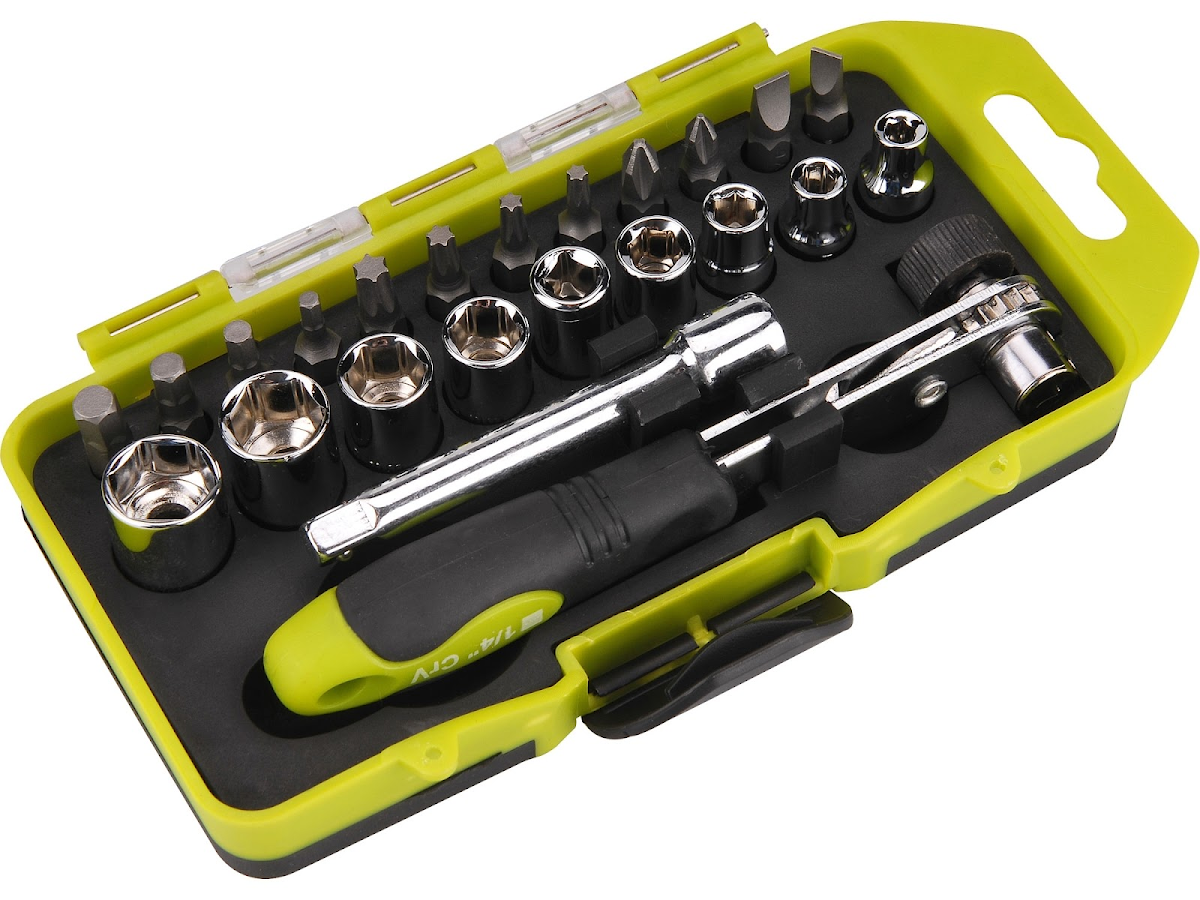 EXTOL CRAFT Šroubovák ráčnový s ořechy a hroty, sada 23 ks 53090