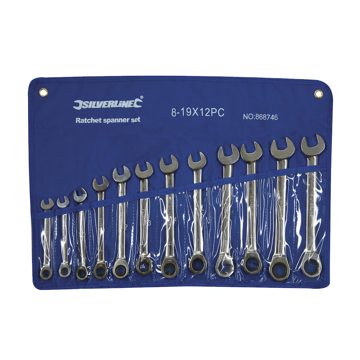 Očkoploché ráčnové klíče 8 - 19 mm, 12 ks Silverline 868746