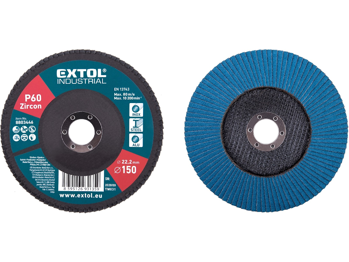 EXTOL INDUSTRIAL Kotouč lamelový šikmý zirkonový, P60, 150 mm 8803446