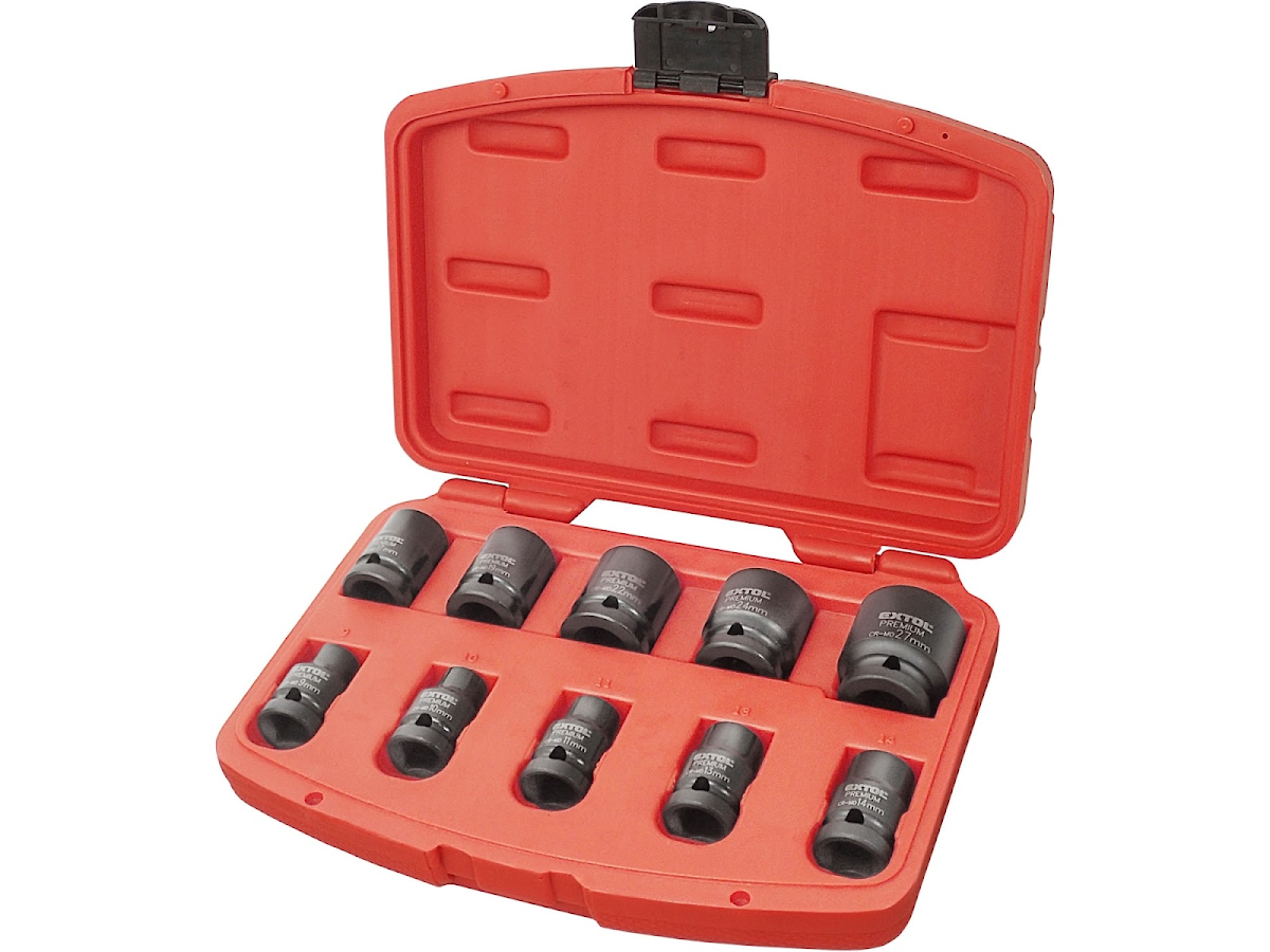 Levně Sada rázových hlavic 1/2" – 10 ks, 9–27 mm, max. 147 Nm EXTOL PREMIUM 8818131