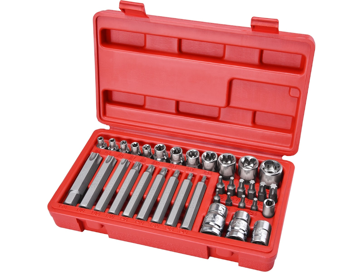 EXTOL PREMIUM Hlavice a hroty Torx sada 35 ks, 1/4",3/8", 1/2", CrV 8818211