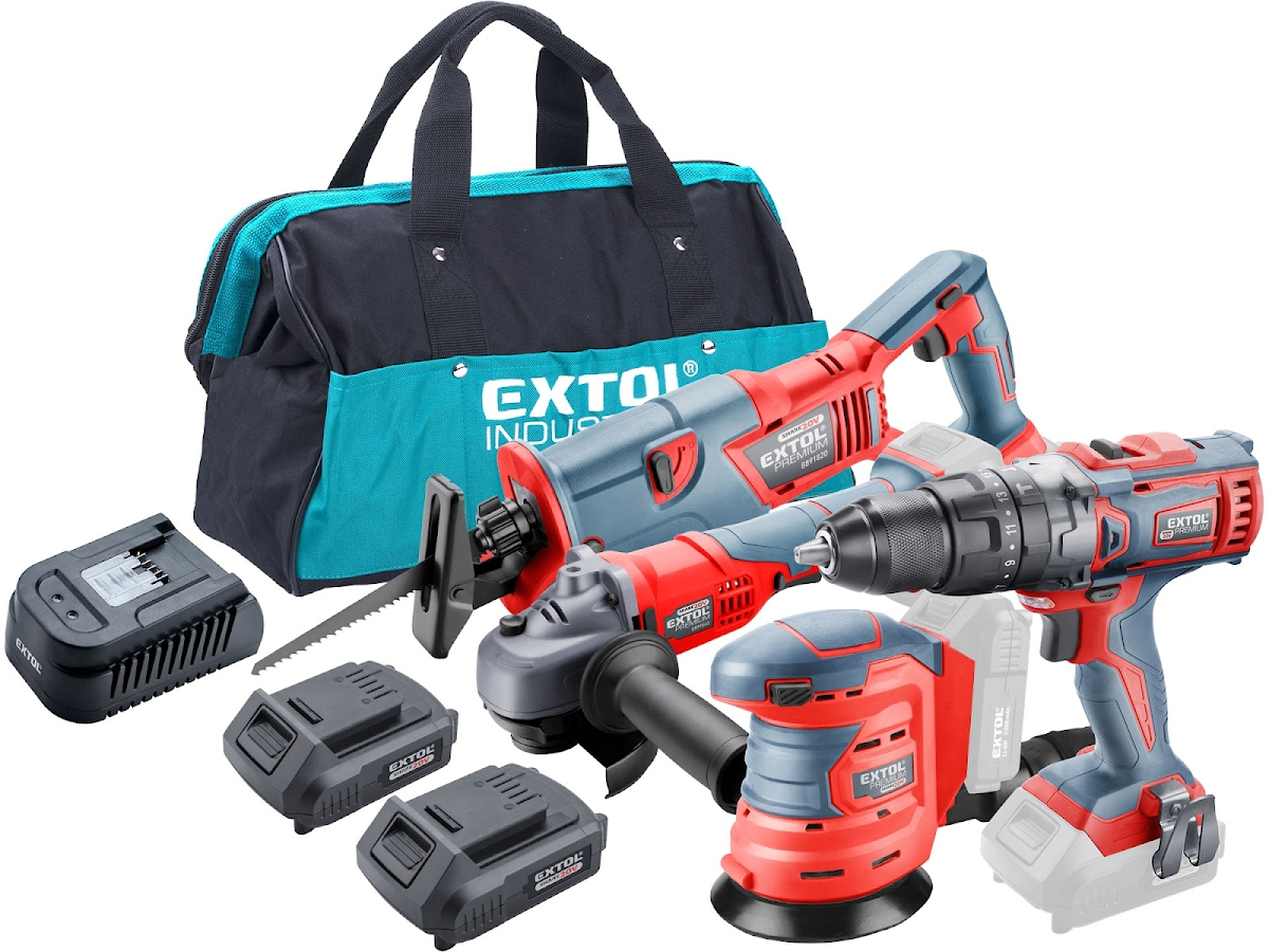 EXTOL PREMIUM Sada aku nářadí 20 V – 7 ks v tašce, SHARE20V systém 8898314