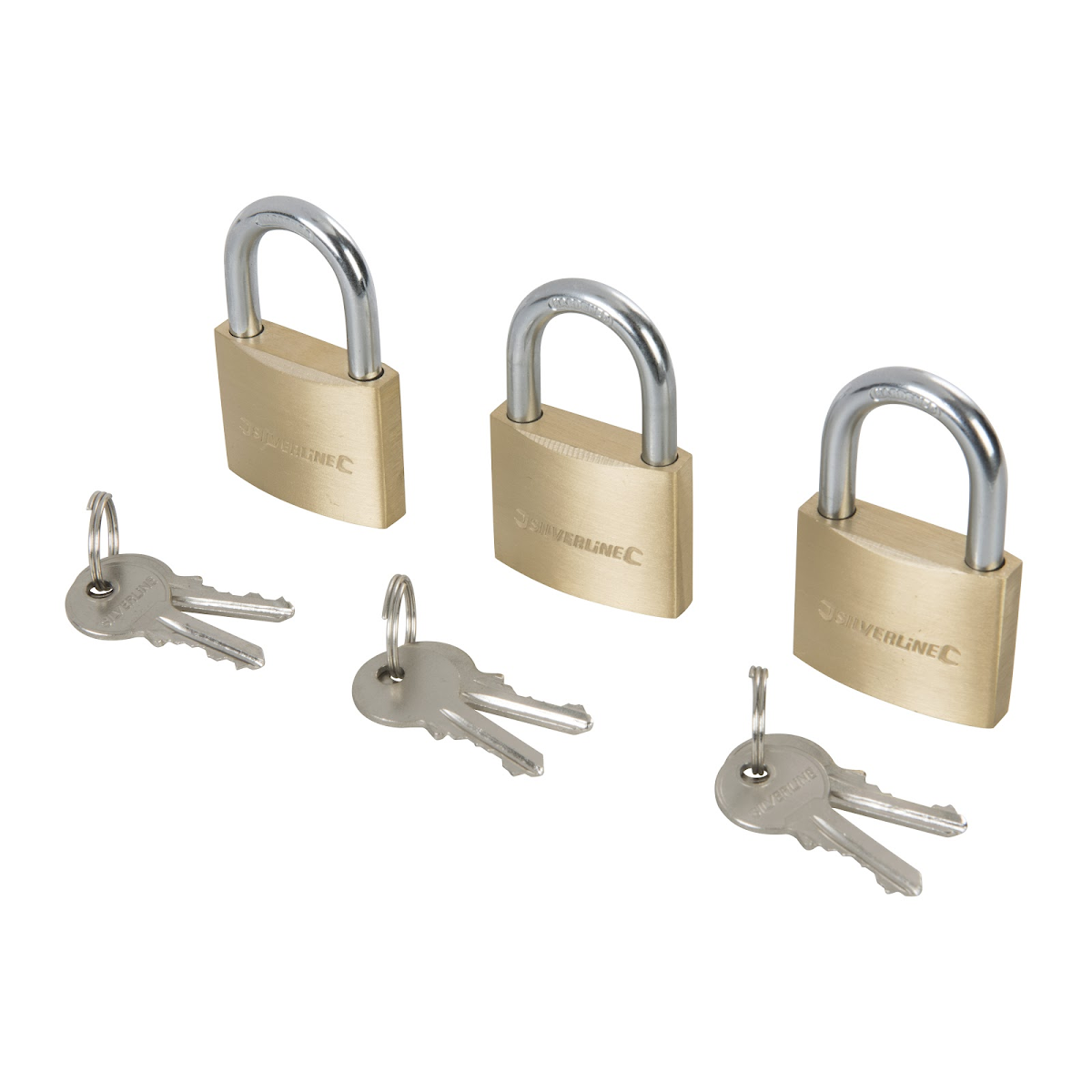 Visací zámek mosazný 40 mm 3 ks Silverline 984411