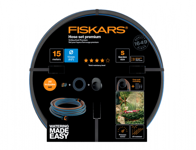 Sada FISKARS PREMIUM hadice 13 mm 1/2 15m + držák 1027678 19183