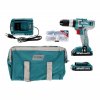 Vrtací šroubovák aku s příklepem, 20 V Li - ion (2x), 2000 mAh, v tašce, sada 50 ks