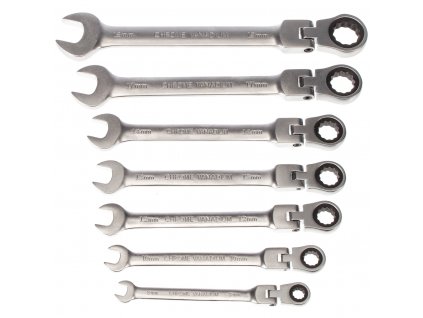 Set de chei combinate articulate cu clichet, 7 buc.