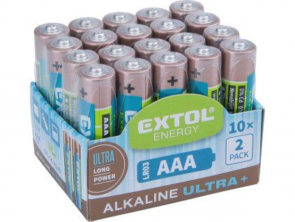 Batérie alkalické, 20 ks, 1,5 V AAA (LR03)
