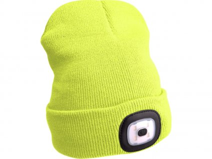 Čepice s čelovkou 4 × 45 lm, USB nabíjení, fluorescentní žlutá, univerzální velikost