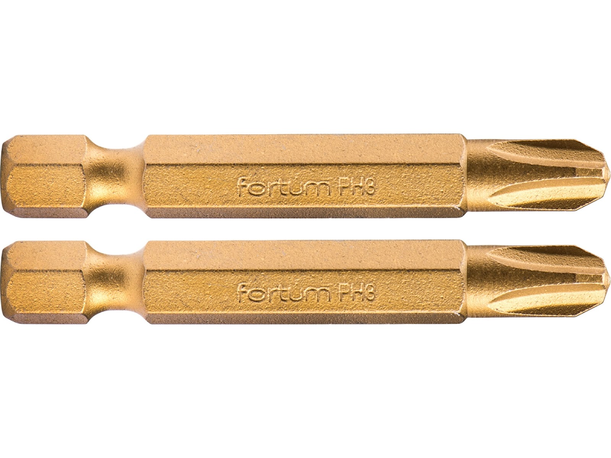E-shop Fortum Hrot krížový phillips, súprava 2 ks, PH 3 × 50 mm, titán. úprava, S2 4741283