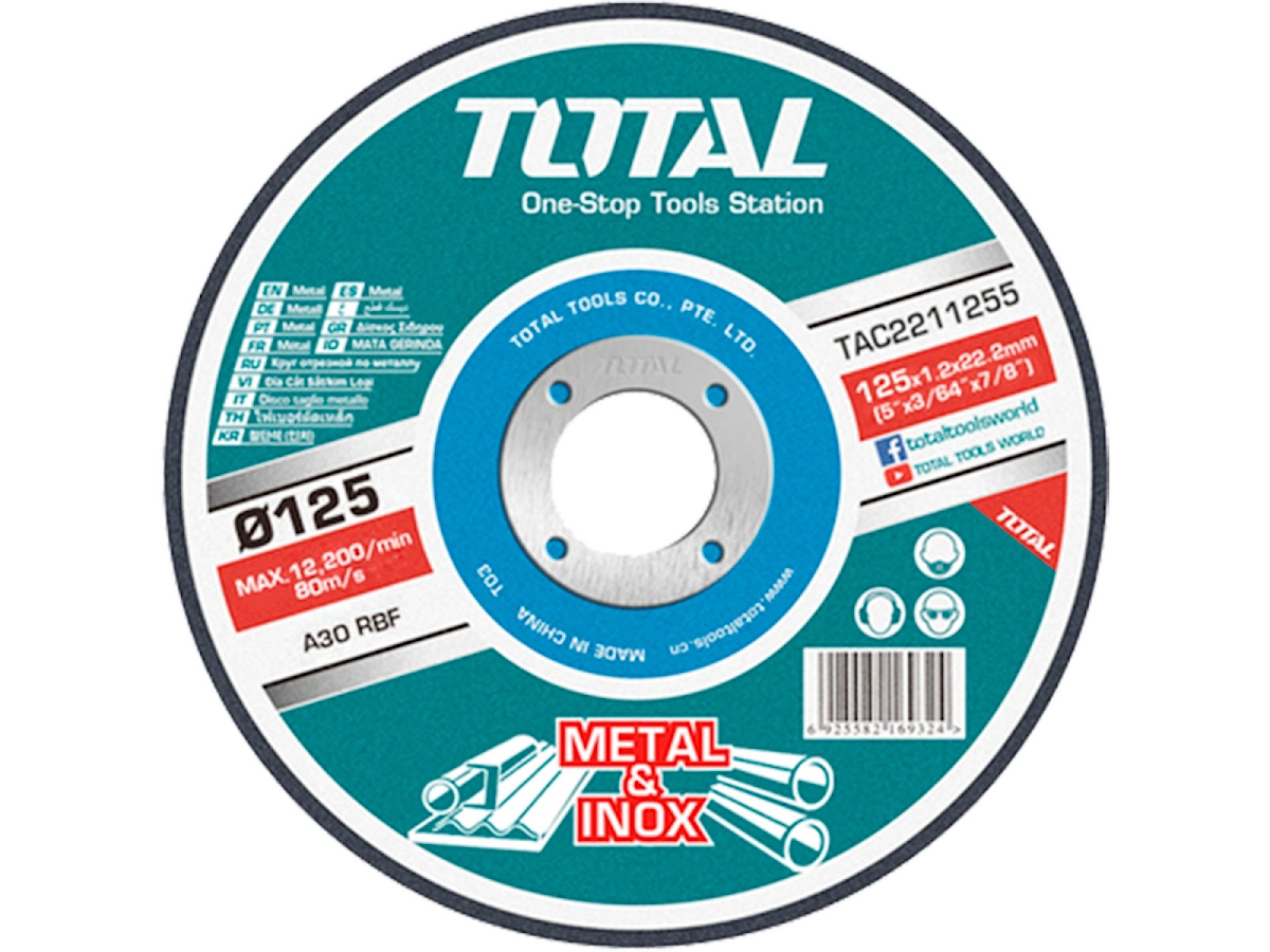 E-shop TOTAL Kotúče rezné na kov, 10 ks, 125 × 1,2 × 22,2 mm TAC2211255