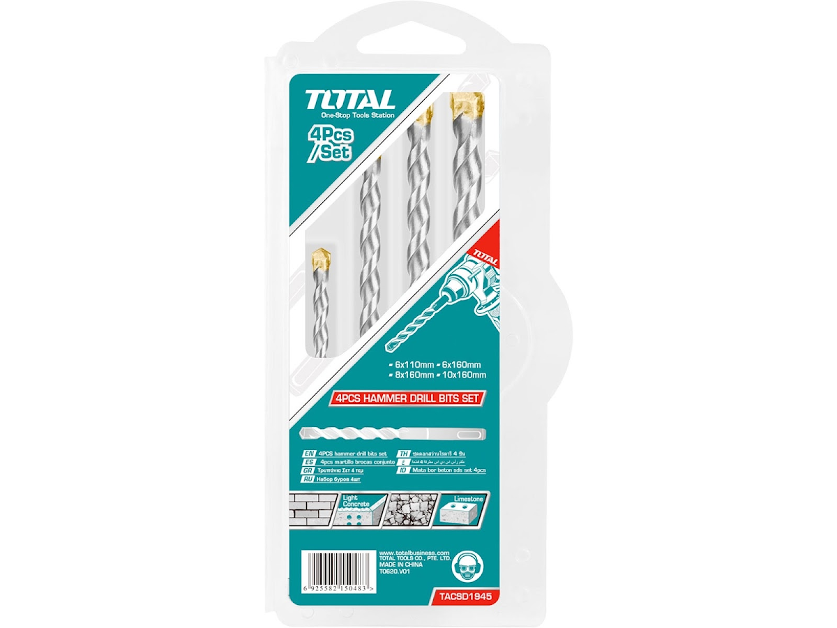 E-shop TOTAL Vrtáky do betónu SDS Plus, súprava 4 ks TACSD1945