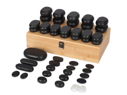 Set mit 45 Massage-Lavasteinen