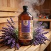 Generated with Kive.ai close up photo steam room essence 1L bottle Lavender surrounded with lots of beautiful lavender flowers resized Photoroom