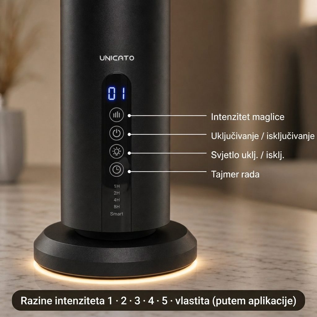 Zaslon osjetljiv na dodir: intenzitet maglice, uključivanje, svjetlo, mjerač vremena