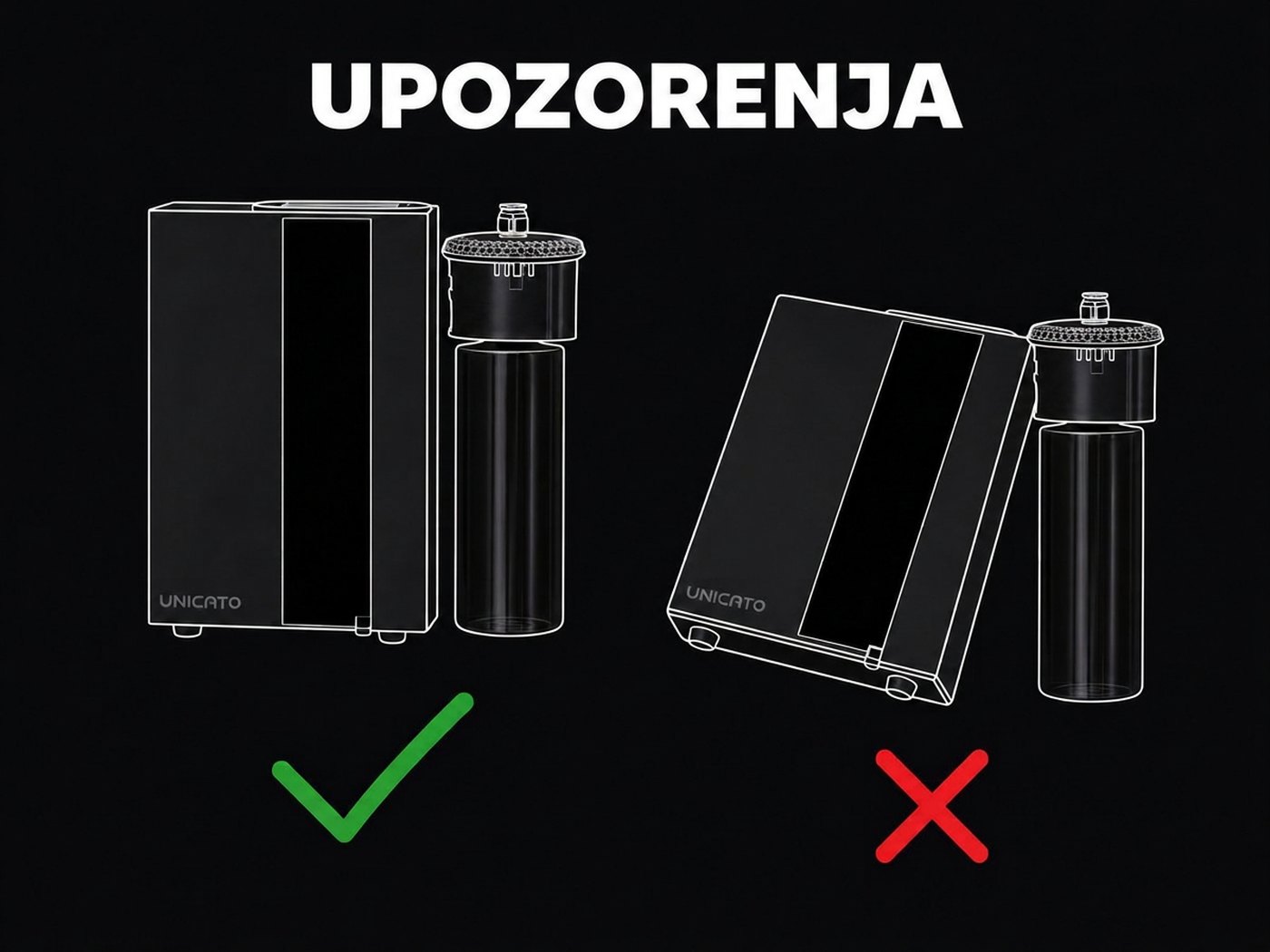 Upozorenja za TORI A1000: difuzor držite u okomitom položaju, ne naginjite ga