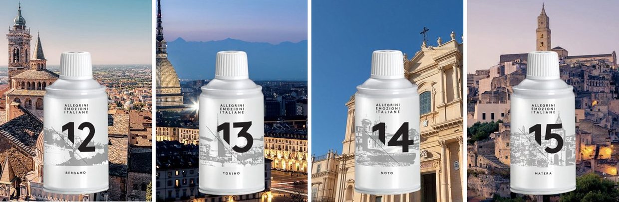 ALLEGRINI Emozioni Italiane 250 ml – Bergamo 12, Torino 13, Noto 14, Matera 15