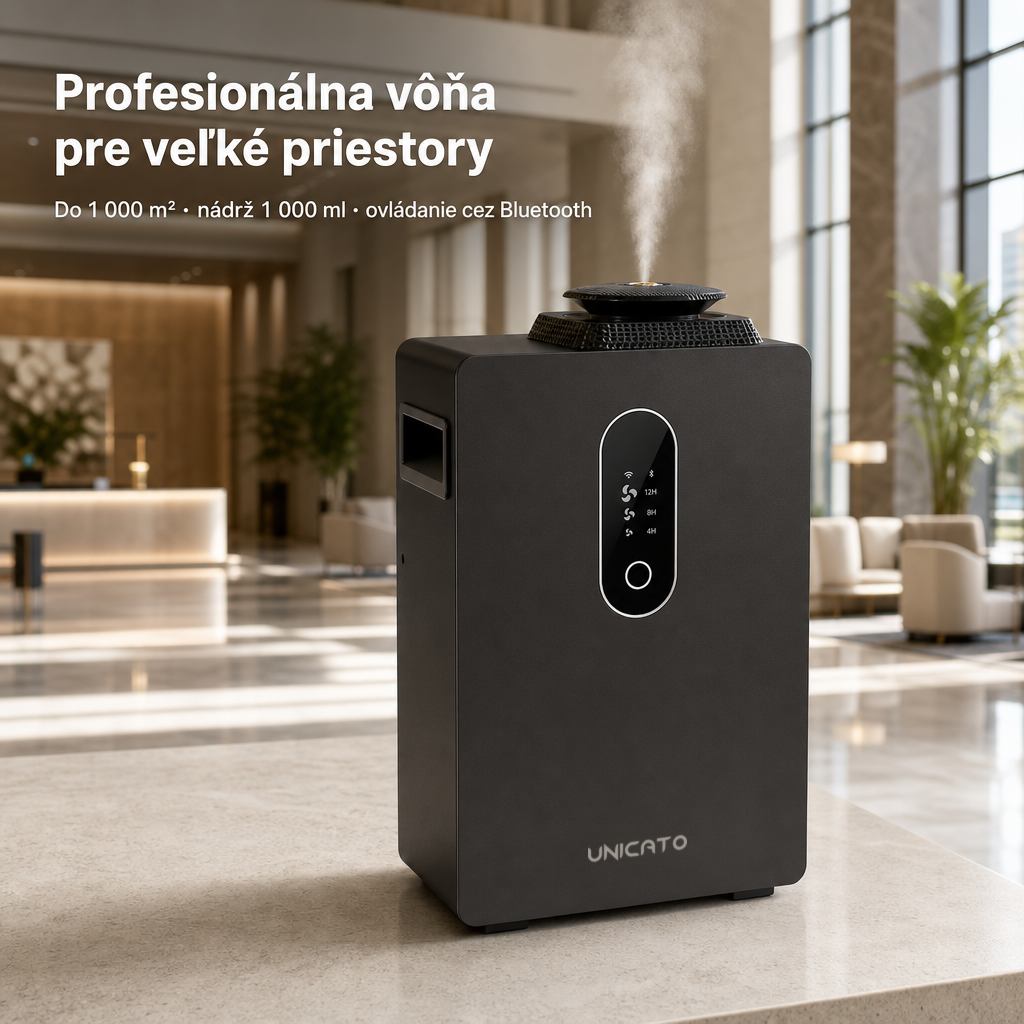 Difúzer Q1000-PRO s logom UNICATO v hotelovej hale