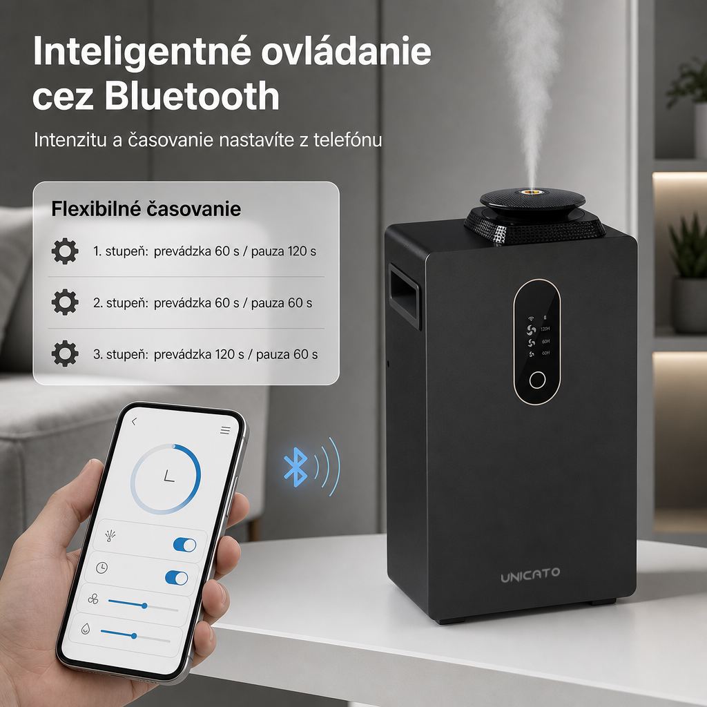 Ovládanie difúzera Q1000-PRO cez Bluetooth a aplikáciu v telefóne