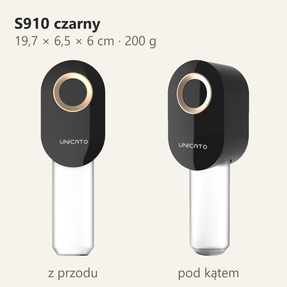 Dyfuzor S910 czarny z przodu i pod kątem, wymiary 19,7 × 6,5 × 6 cm