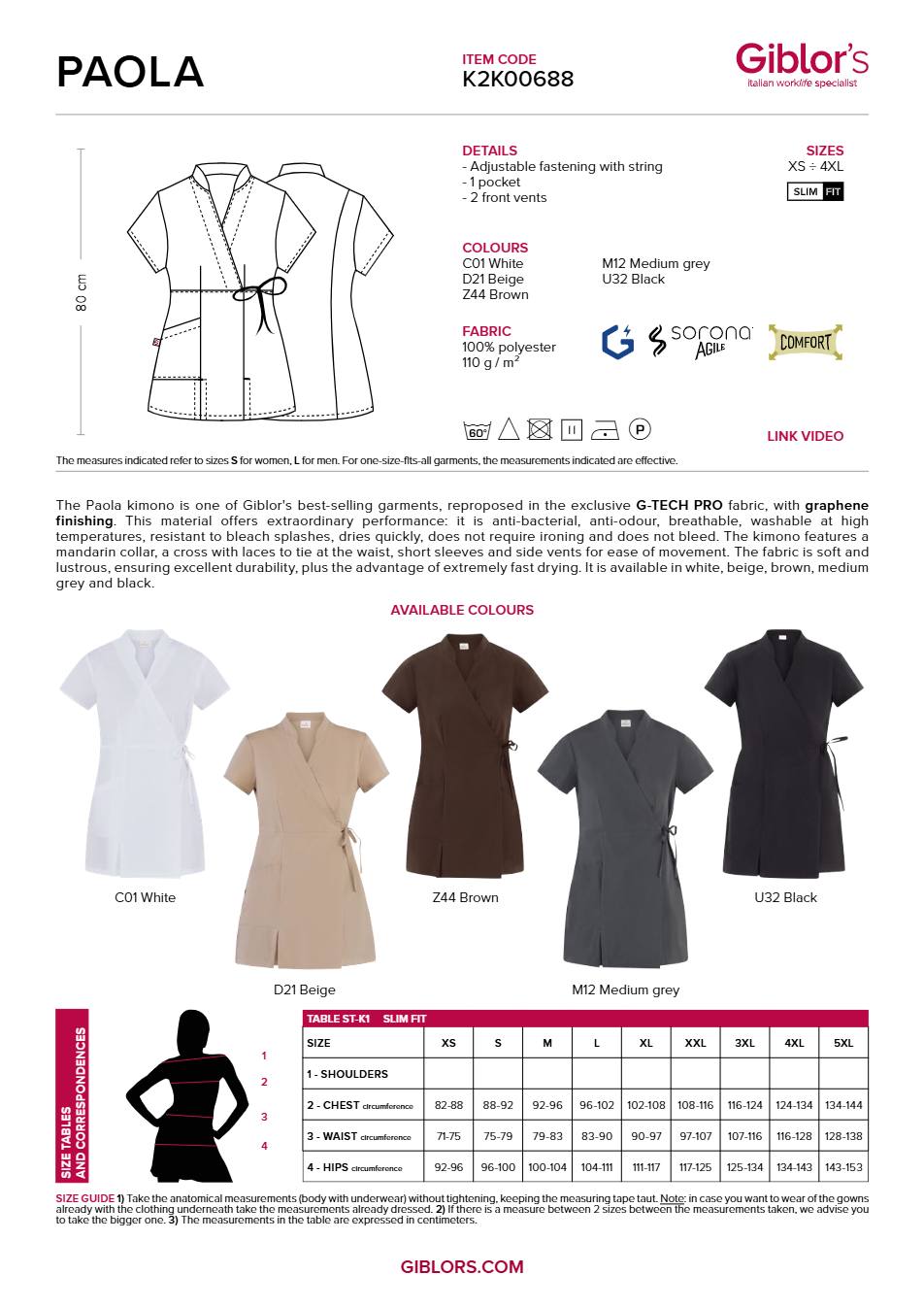 Dámske kimono PAOLA béžové – technický list Giblor's K2K00688