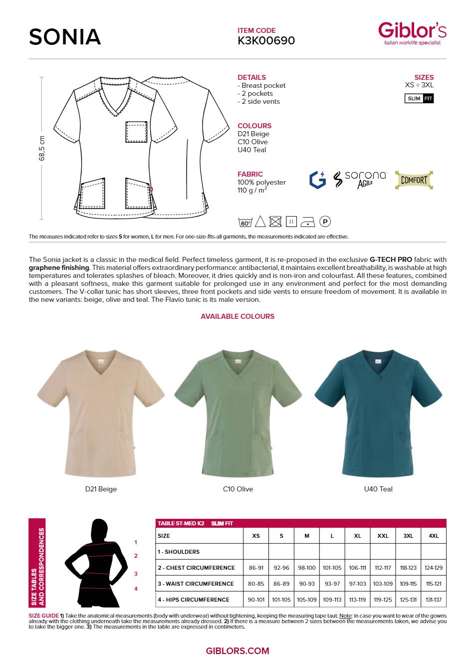 Dámska tunika SONIA béžová – technický list Giblor's K3K00690