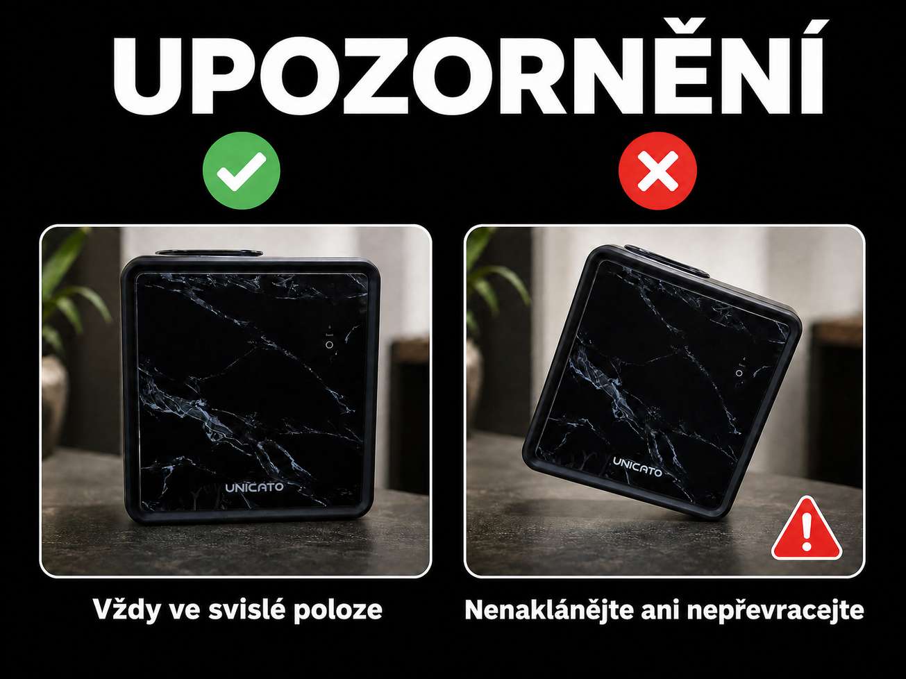 Upozornění k MARBLE-L: difuzér držte ve svislé poloze, nenaklánějte ho