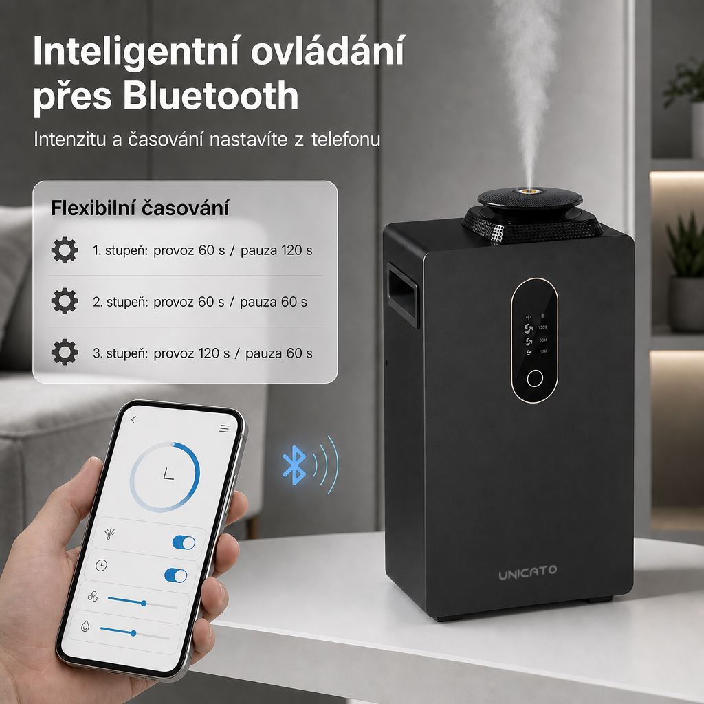 Ovládání difuzéru Q1000-PRO přes Bluetooth a aplikaci v telefonu