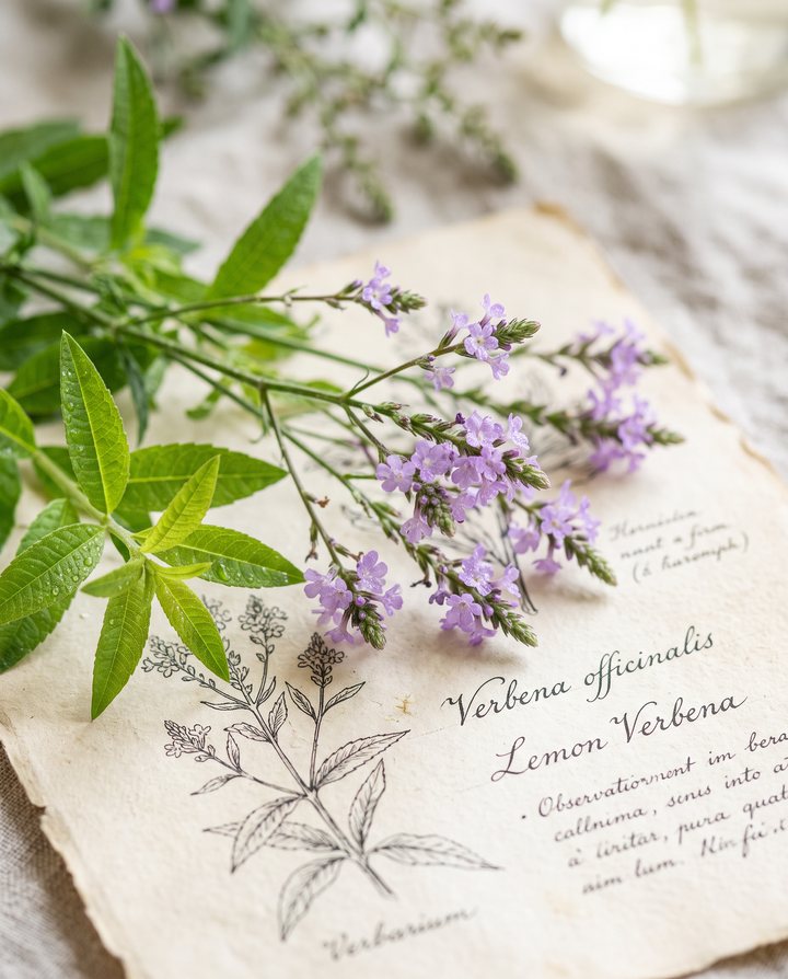 Kvetoucí verbena na papíře herbáře