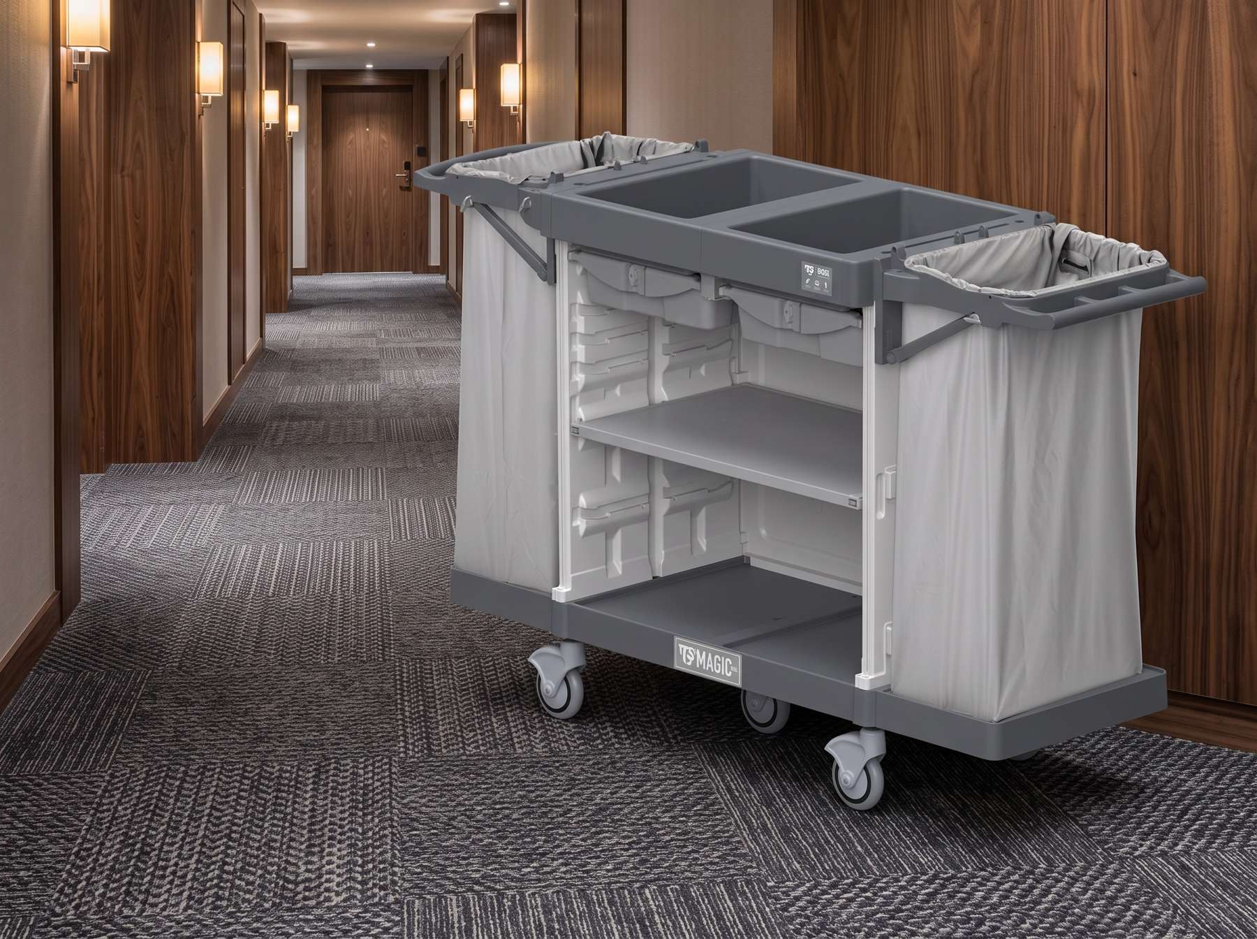 Magic Hotel 890B se zásuvkami v hotelovém interiéru