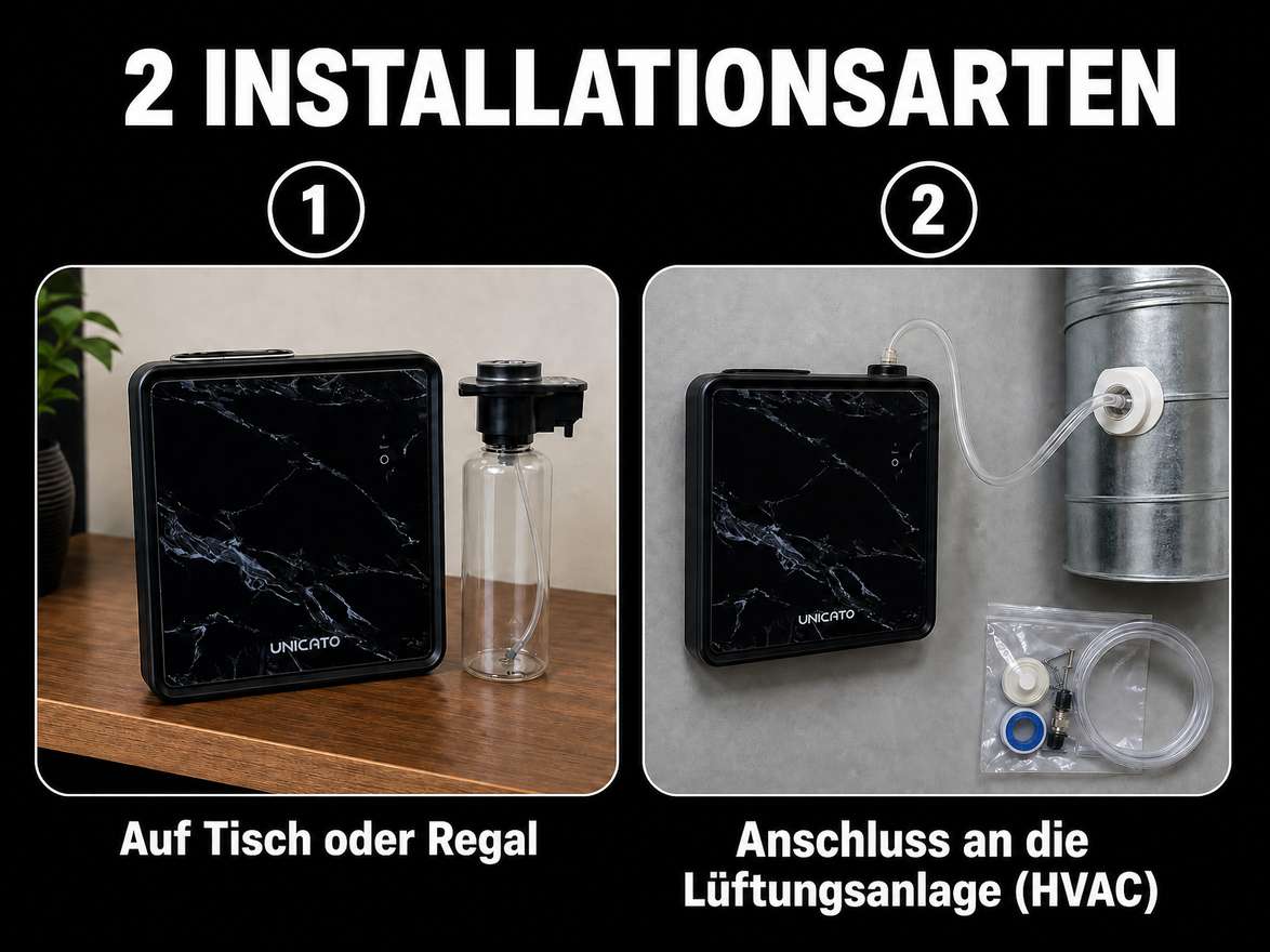 MARBLE-M auf dem Tisch oder an die Lüftungsanlage (HVAC) angeschlossen