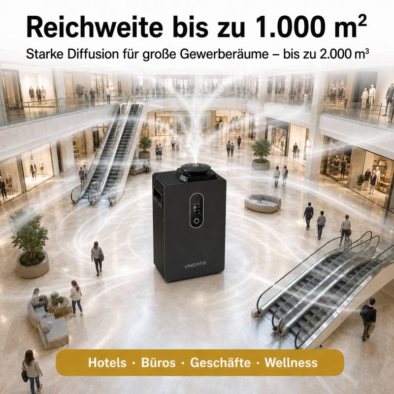 Reichweite des Diffusors Q1000-PRO bis 1.000 m² in einem Einkaufszentrum