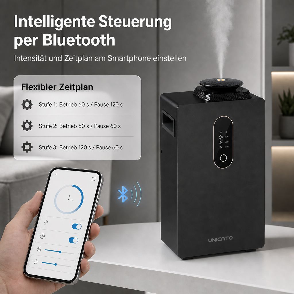 Steuerung des Diffusors Q1000-PRO per Bluetooth und Smartphone-App