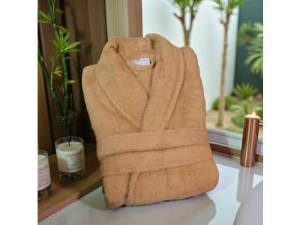 Bademantel FROTE WOOLY mit Kragen, VAT Färbung, braun (400 g) Unicato