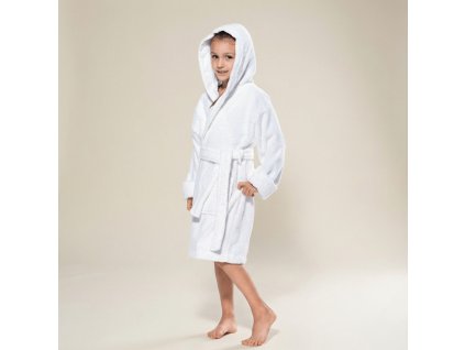 @White hooded bathrobe kid 10 years old wearing white terry bathrobe with hoodie Photoroom