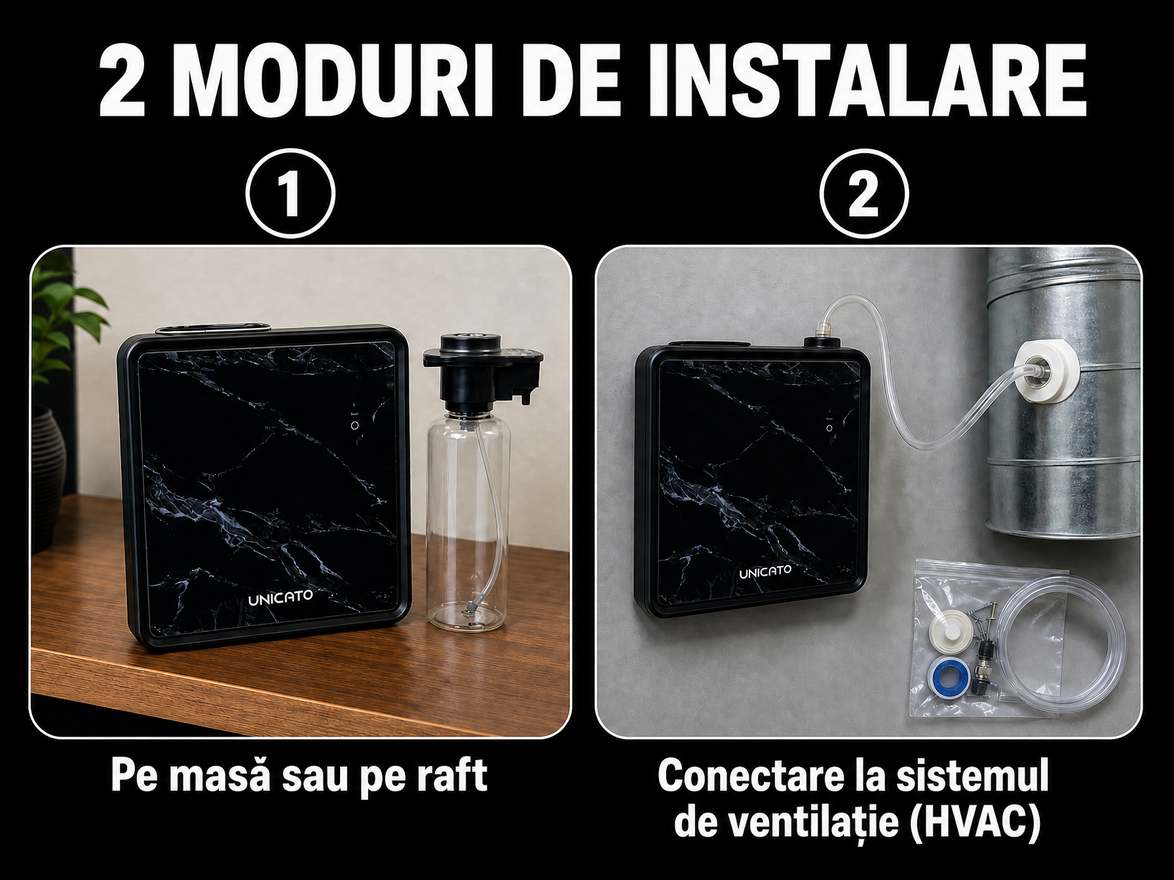 MARBLE-M pe masă sau conectat la sistemul de ventilație (HVAC)