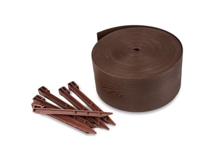 Rasenkante Kunststoff im Holzdekor mit Erdnägel - Braun, Höhe 13 cm, Länge 10–20 m