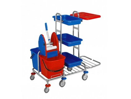 Úklidový vozík Kombi Mini III - 2x kbelík 17 l, 3x vanička, 1x víko na 120l pytel