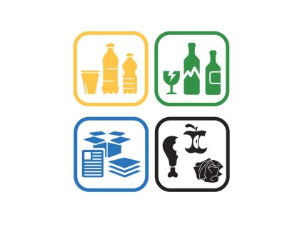 Sada 4 samolepek na tříděný odpad - papír, plast, sklo a komunál