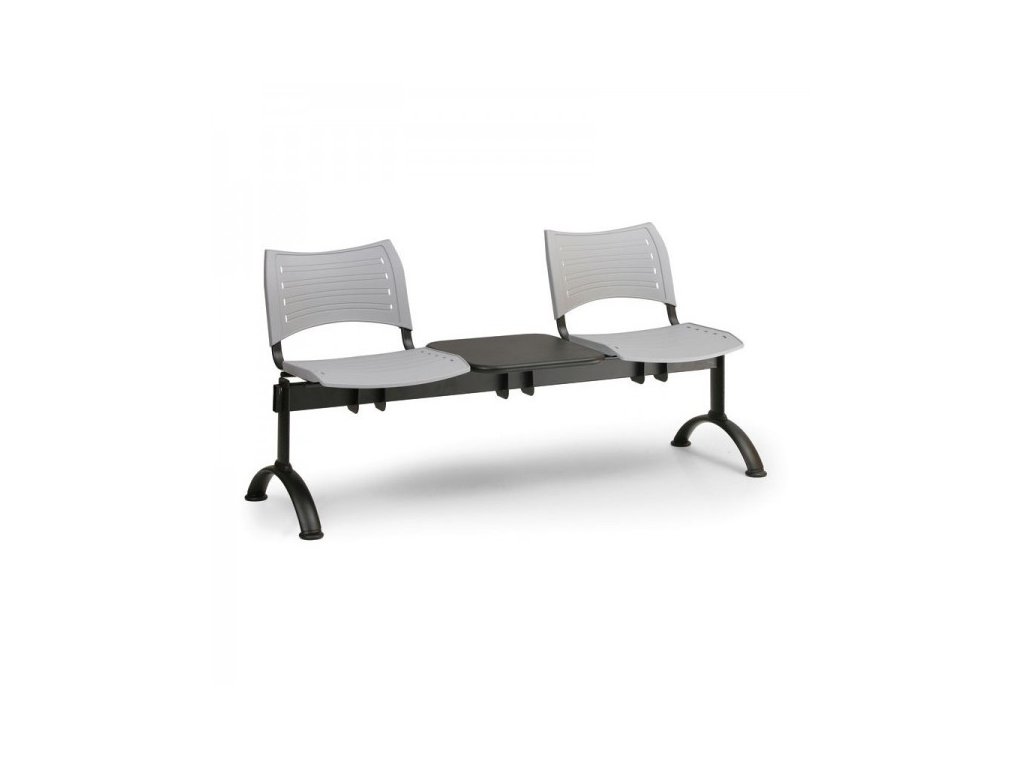 Plastová lavice VISIO, 2-sedák + stolek - černé nohy