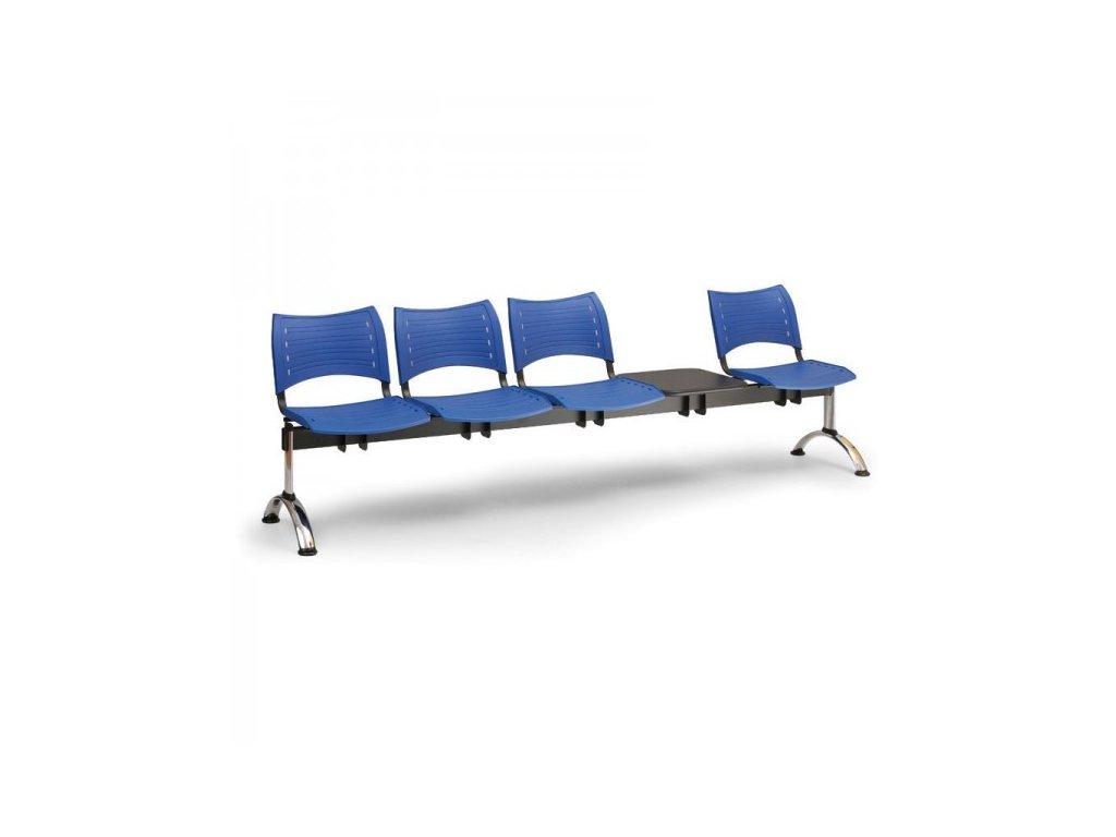 Plastová lavice VISIO, 4-sedák + stolek - chromované nohy