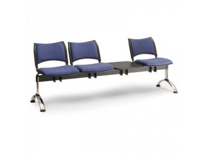 Čalouněná lavice SMART, 3-sedák + stolek - chromované nohy / Modrá