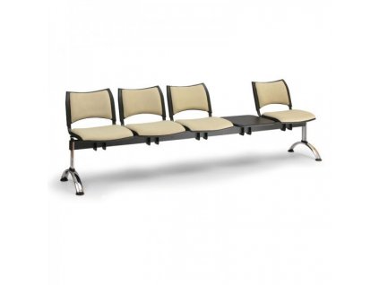 Čalouněná lavice SMART, 4-sedák + stolek - chromované nohy / Zelená